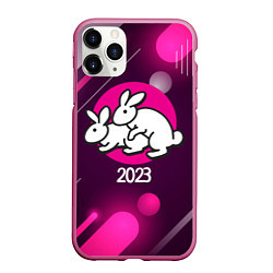 Чехол iPhone 11 Pro матовый Кролики 2023, цвет: 3D-малиновый