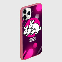 Чехол iPhone 11 Pro матовый Кролики 2023, цвет: 3D-малиновый — фото 2