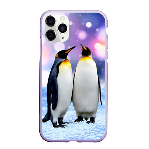 Чехол iPhone 11 Pro матовый Пингвины на снегу / 3D-Светло-сиреневый – фото 1