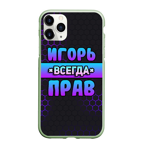 Чехол iPhone 11 Pro матовый Игорь всегда прав - неоновые соты / 3D-Салатовый – фото 1