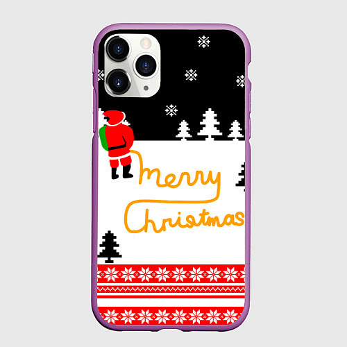 Чехол iPhone 11 Pro матовый Merry christmas - Санта Клаус / 3D-Фиолетовый – фото 1