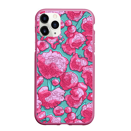 Чехол iPhone 11 Pro матовый Пышные цветы - пионы / 3D-Малиновый – фото 1