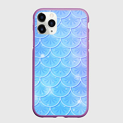 Чехол iPhone 11 Pro матовый Голубая чешуя русалки - паттерн, цвет: 3D-фиолетовый