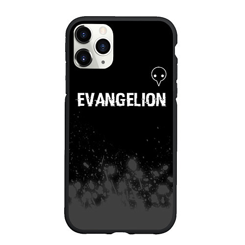 Чехол iPhone 11 Pro матовый Evangelion glitch на темном фоне: символ сверху / 3D-Черный – фото 1