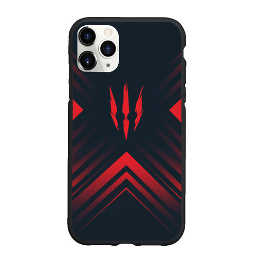 Чехол iPhone 11 Pro матовый Красный символ The Witcher на темном фоне со стрел / 3D-Черный – фото 1