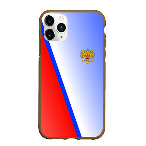 Чехол iPhone 11 Pro матовый Россия полосы с гербом / 3D-Коричневый – фото 1