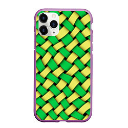 Чехол iPhone 11 Pro матовый Жёлто-зелёная плетёнка - оптическая иллюзия