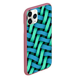 Чехол iPhone 11 Pro матовый Сине-зелёная плетёнка - оптическая иллюзия, цвет: 3D-малиновый — фото 2