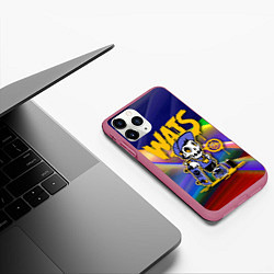 Чехол iPhone 11 Pro матовый Whats - скелет со скейтбордом - граффити, цвет: 3D-малиновый — фото 2