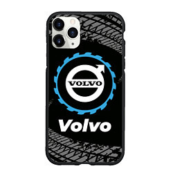 Чехол iPhone 11 Pro матовый Volvo в стиле Top Gear со следами шин на фоне, цвет: 3D-черный