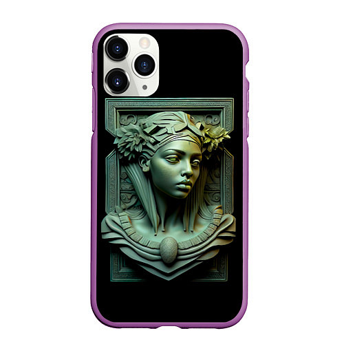 Чехол iPhone 11 Pro матовый Нейросеть - барельеф античной девушки / 3D-Фиолетовый – фото 1