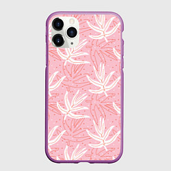 Чехол iPhone 11 Pro матовый Листья экзотические скетч, цвет: 3D-фиолетовый
