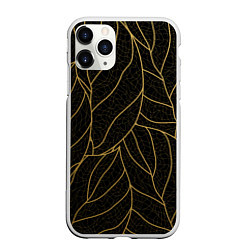 Чехол iPhone 11 Pro матовый Золотые листья градиент