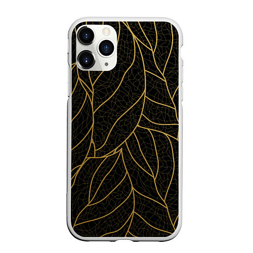 Чехол iPhone 11 Pro матовый Золотые листья градиент / 3D-Белый – фото 1