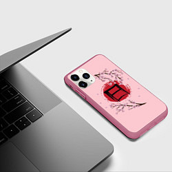 Чехол iPhone 11 Pro матовый Цветущая сакура с иероглифом cолнце, цвет: 3D-малиновый — фото 2