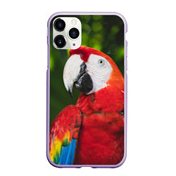 Чехол iPhone 11 Pro матовый Красный попугай Ара, цвет: 3D-светло-сиреневый