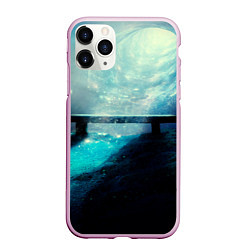 Чехол iPhone 11 Pro матовый Космические звёзды, небо и скамья, цвет: 3D-розовый