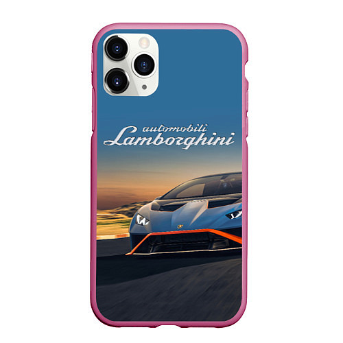 Чехол iPhone 11 Pro матовый Lamborghini Huracan STO - car racing / 3D-Малиновый – фото 1