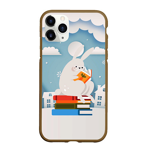 Чехол iPhone 11 Pro матовый Кролик на книжках / 3D-Коричневый – фото 1
