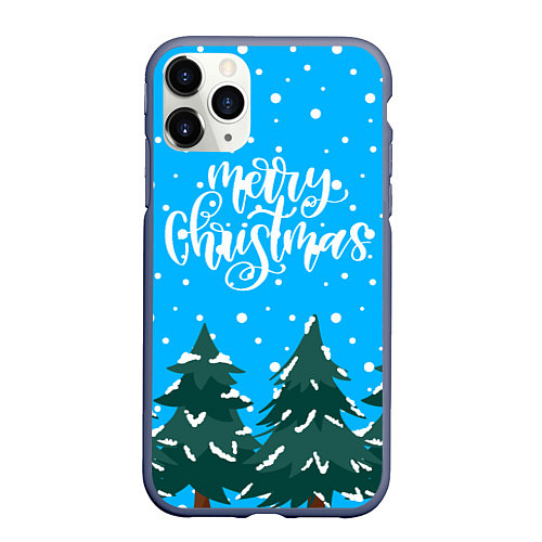 Чехол iPhone 11 Pro матовый Merry christmas - Ёлочки / 3D-Серый – фото 1