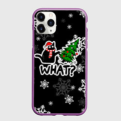 Чехол iPhone 11 Pro матовый What котик роняет ёлку, цвет: 3D-фиолетовый