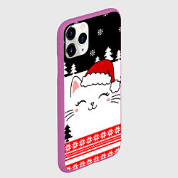 Чехол iPhone 11 Pro матовый Новогодний котик в шапочке, цвет: 3D-фиолетовый — фото 2