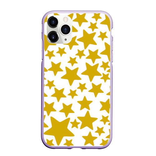 Чехол iPhone 11 Pro матовый Жёлтые звезды / 3D-Светло-сиреневый – фото 1