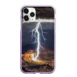 Чехол iPhone 11 Pro матовый Мощная молния в горах, цвет: 3D-сиреневый