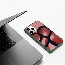 Чехол iPhone 11 Pro матовый Тёмные волнообразные линии на красном фоне, цвет: 3D-темно-зеленый — фото 2