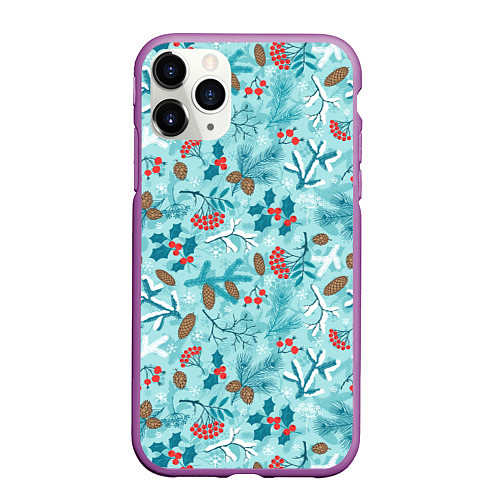 Чехол iPhone 11 Pro матовый Зимняя природа / 3D-Фиолетовый – фото 1