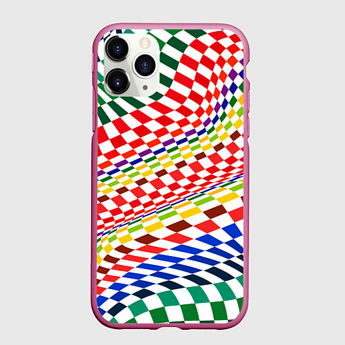 Чехол iPhone 11 Pro матовый Разноцветная оптическая иллюзия / 3D-Малиновый – фото 1