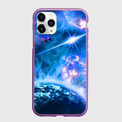 Чехол iPhone 11 Pro матовый Космос - планета и яркая звезда, цвет: 3D-фиолетовый
