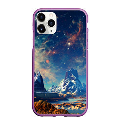 Чехол iPhone 11 Pro матовый Горы и бескрайний космос, цвет: 3D-фиолетовый