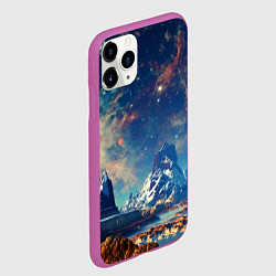 Чехол iPhone 11 Pro матовый Горы и бескрайний космос, цвет: 3D-фиолетовый — фото 2