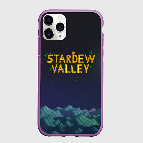 Чехол iPhone 11 Pro матовый Ночь в Stardew Valley / 3D-Фиолетовый – фото 1