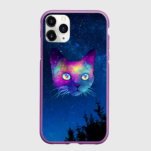 Чехол iPhone 11 Pro матовый Планета кошачья голова / 3D-Фиолетовый – фото 1