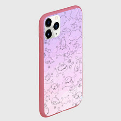 Чехол iPhone 11 Pro матовый Зайчики в облачках, цвет: 3D-малиновый — фото 2