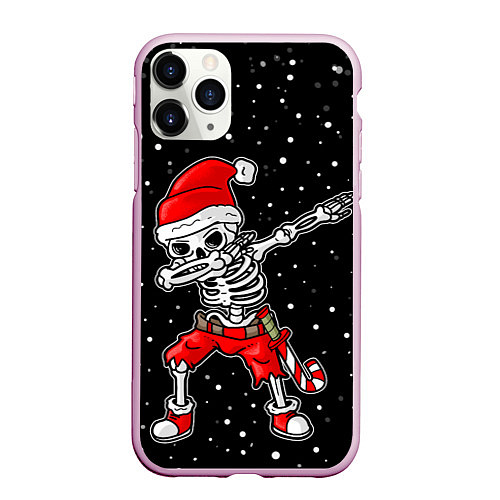 Чехол iPhone 11 Pro матовый Dab новогодний скелет / 3D-Розовый – фото 1