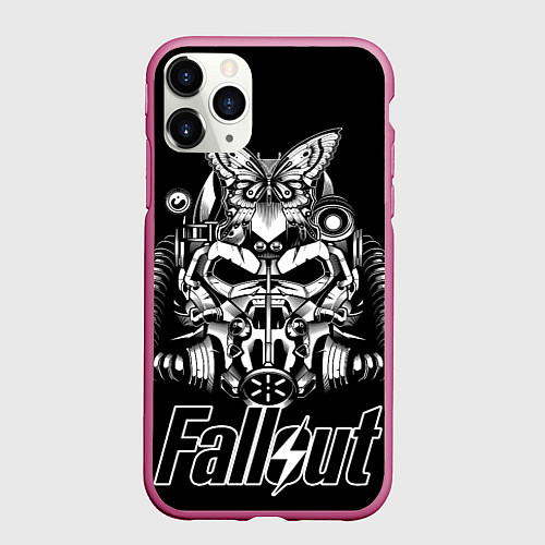 Чехол iPhone 11 Pro матовый Fallout helmet / 3D-Малиновый – фото 1