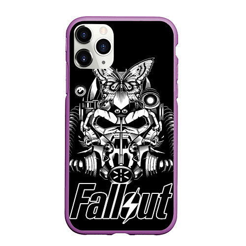 Чехол iPhone 11 Pro матовый Fallout helmet / 3D-Фиолетовый – фото 1