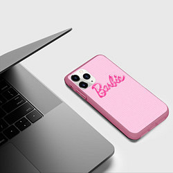 Чехол iPhone 11 Pro матовый Барби - логотип на клетчатом фоне, цвет: 3D-малиновый — фото 2