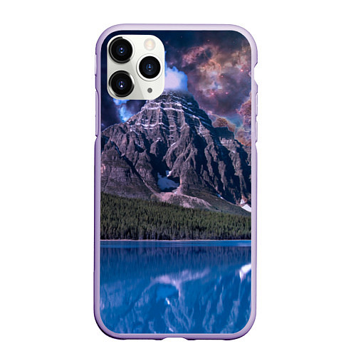 Чехол iPhone 11 Pro матовый Горы и лес у озера / 3D-Светло-сиреневый – фото 1