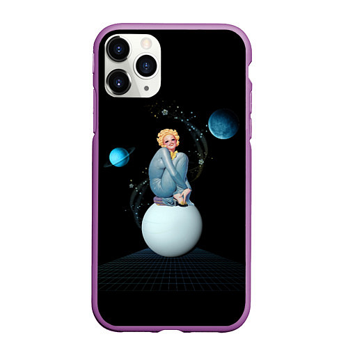 Чехол iPhone 11 Pro матовый Pinup женщина на Луне / 3D-Фиолетовый – фото 1