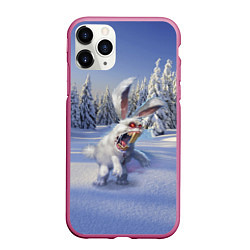 Чехол iPhone 11 Pro матовый Свирепый новогодний зайчара, цвет: 3D-малиновый