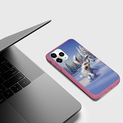 Чехол iPhone 11 Pro матовый Свирепый новогодний зайчара, цвет: 3D-малиновый — фото 2
