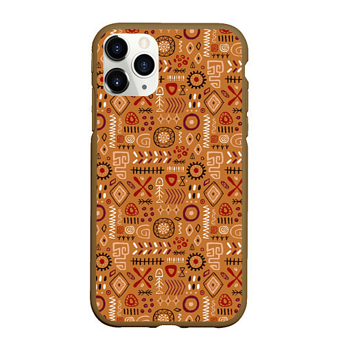 Чехол iPhone 11 Pro матовый Этнический рисунок с костями / 3D-Коричневый – фото 1