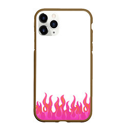 Чехол iPhone 11 Pro матовый Розовые языки огня, цвет: 3D-коричневый