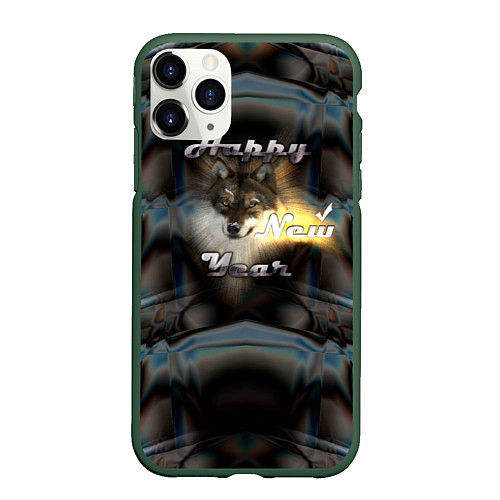 Чехол iPhone 11 Pro матовый Happy New Year - волк / 3D-Темно-зеленый – фото 1