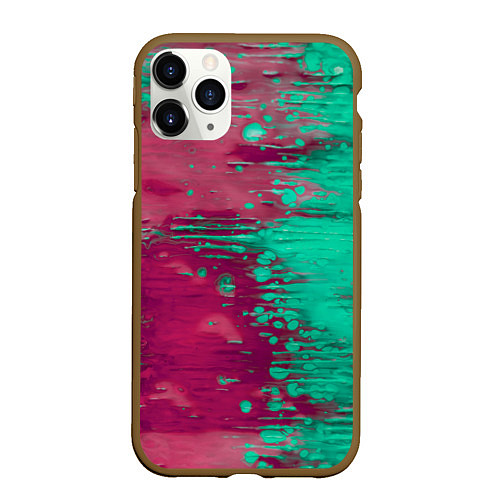 Чехол iPhone 11 Pro матовый Светло-розовые и зелёные краски растекаются / 3D-Коричневый – фото 1