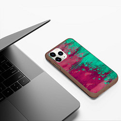 Чехол iPhone 11 Pro матовый Светло-розовые и зелёные краски растекаются, цвет: 3D-коричневый — фото 2